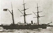 SMS Eber before being wrecked in the Samoa Hurricane of March, 1889.