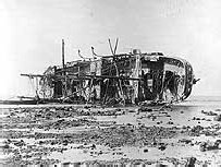 SMS Adler, main gun as yet uncovered, in the aftermath of the Samoa Hurricane.