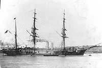 SMS Olga before being severely damaged in the Samoa Hurricane of March, 1889